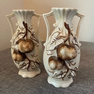 Pair of German Amphora Vases. Pre-war porcelain bud vases with fluted top.